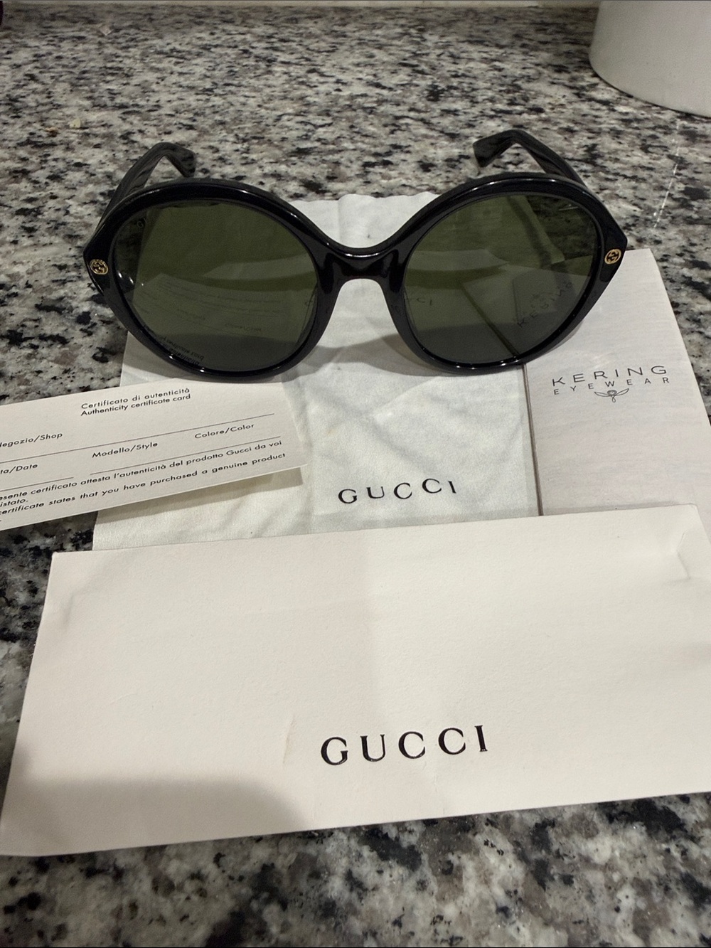 Gucci Women’s Black Round Sunglasses with Gold Accent - Picture 3 of 6